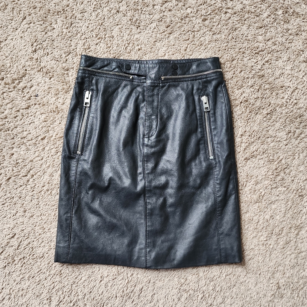 All Saints Black Leather Ryley Pencil Skirt With Zipper Accents Size 4